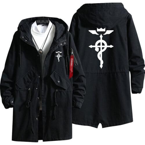New Fullmetal Alchemist Hoodie Edward Elric Anime trench coat Men fashion Fall winter cotton zipper Overcoat Jacket