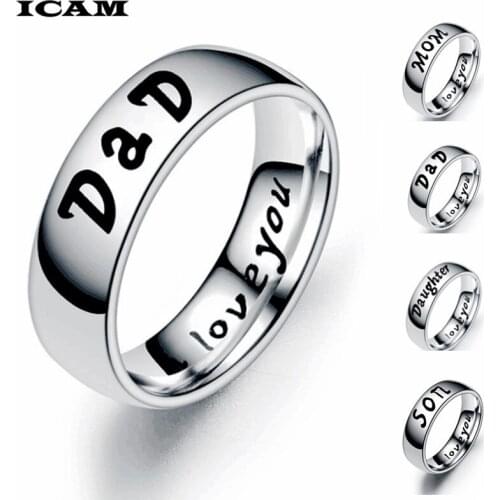ICAM New Simple 6mm Stainless Steel Love Mom Son Daughter Decoration Family Ring Jewelry