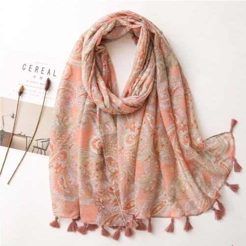 Newest Floral Printed Tassels Scarf Hijabs Muslim Women Shawls Fashion Large Size Islamic Head Wraps Muffler Turbans 1PC Retail