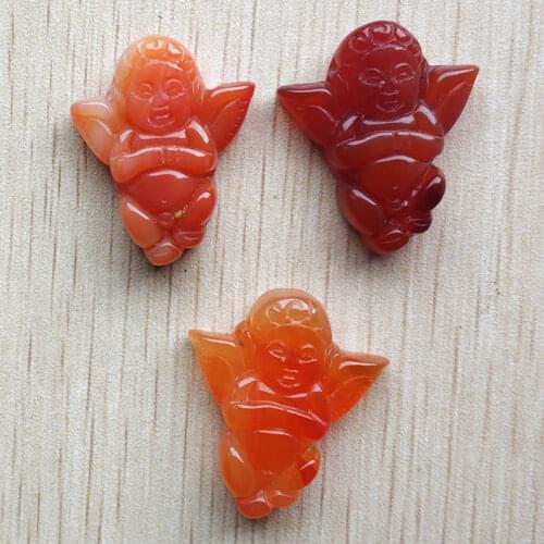 Wholesale 3pcs/lot 2019 fashion good quality natural red onyx carved angel charms pendants for necklace making jewelry free