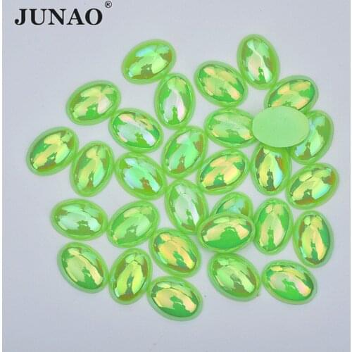JUANO 8*10mm 10*14mm 13*18mm Green AB Oval Rhinestones Flatback Acrylic Crystal Stones Applique Strass Diamond Decoration Dress