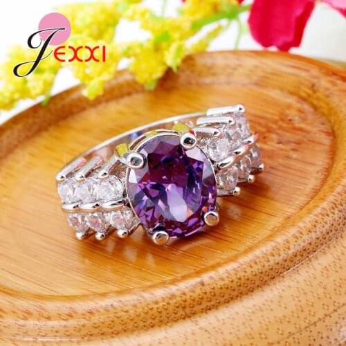 Simple Women Purple Austrian Crystal Bridal Wedding Rings 925 Sterling Silver Jewelry Cubic Zircon Ringen For Mujer Gift