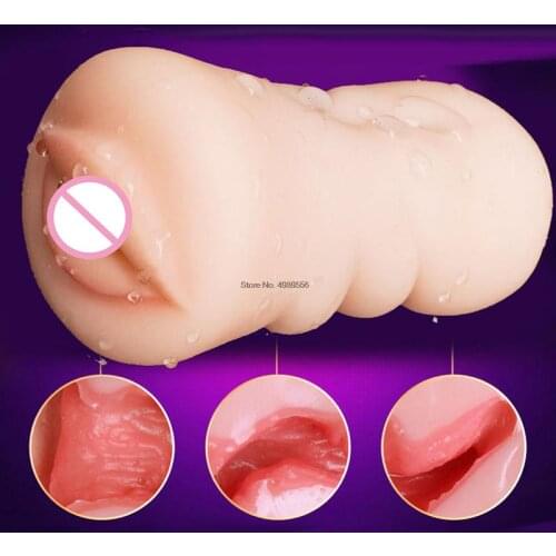 Realistic Silicone Tongue Vagina Real Pussy Deep Sex Toys For Men Dual Open Mouth Teeth Male Masturbator Oral Masturbation Cup