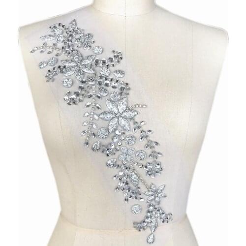 BELT Waist Silver Wedding Dress Beaded 10x42cm Crystal Patch Sew-on Rhinestone Appliques for Bra Swimwear For Clothes Wine ball