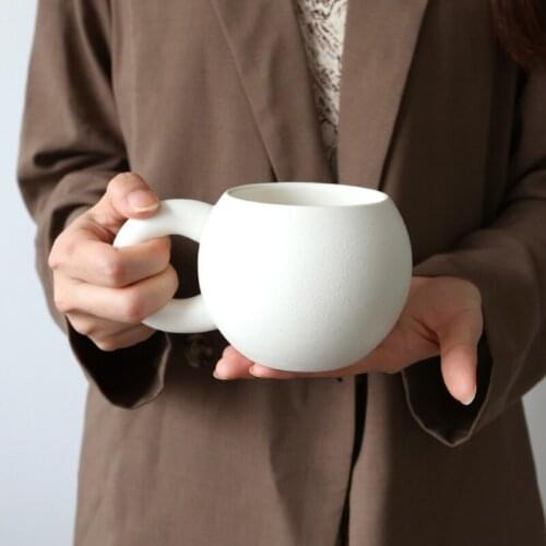 Pure White Fat Spherical Cup Home Black and White Big Ear Ceramic Planet Cup Office Personality Coffee Cup Couple Pair Cup