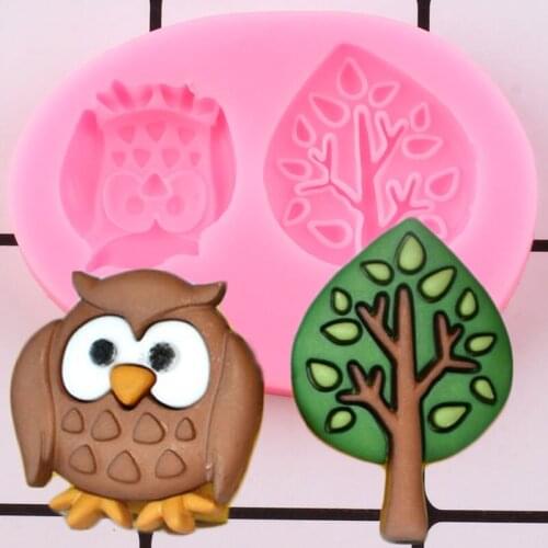 Cute Woodland Owl Tree Silicone Molds DIY Cupcake Topper Fondant Cake Decorating Soap Resin Clay Candy Chocolate Gumpaste Moulds