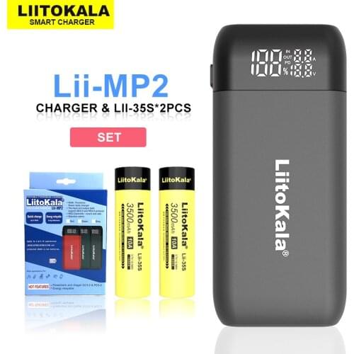 LiitoKala Lii-MP2 18650 21700 Charger&Power Bank QC3.0 Input/Output Digital Display.+ 2PCS Rechargeable Battery