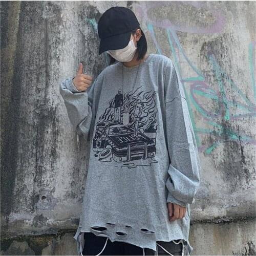 Harajuku Female Tshirt Loose Jumpers Fashion Cool Women Streetwear Print Streetwear Fashion Punk Sweatshirt Black Tops