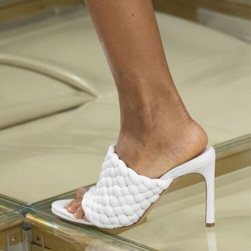 New arrival Knitting Weave Sandals Woman Runway Designer High Heel Slippers Open Toe Handmade Stiletto summer T-show shoes