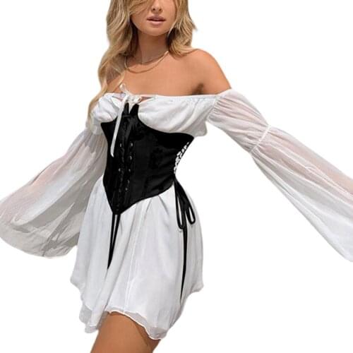 Women’s Casual Long Sleeve Dress Fashion Solid Color Mesh Yarn Boat Neck Loose Short Dress