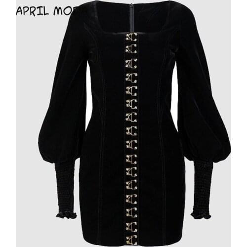2020 Autumn Gothic Women Fashion Black Long sleeve Vintage Elegant Office Lady Date Night Dresses A-Line Cool Girls Female Dress