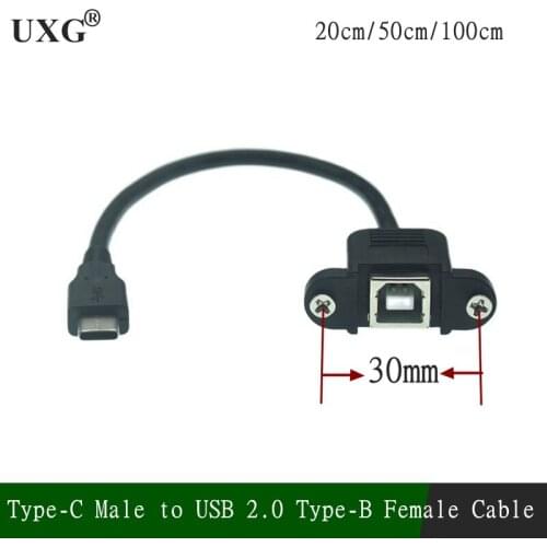 1m 50cm USB 2.0 B Female Socket Printer Panel Mount With Screw Hole To USB Type-C 3.1 Male Cable Adapter Connector