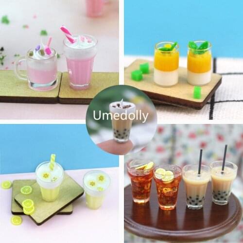 1PCS 1/12 or 1/6 Cute Mini Cups Milk Shake Lemon Tea Summer Drink Play Dollhouse Miniature Kitchen Doll Food Toy Accessories