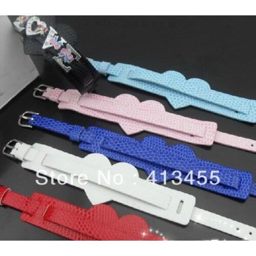 100pcs 8mm wide / 21cm length heart style snake skin PU leather Wristband Bracelet Fit For 8MM DIY Slide Letters