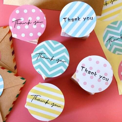 120pcs Round Thank You Stickers Colorful Zigzag Stripe Dot Seal Stickers Baby Shower Wedding Party Gift Packaging Sealing Labels