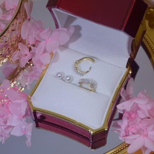 14k Real Gold Fashion Jewelry Round Crystal Exquisite Pearl Stud Earrings for Woman Holiday Party Elegant Zircon Earring