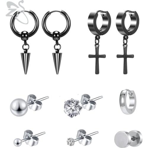 16pcs/lot 316L Stainless Steel Cross Stud Earrings For Women Men Black Punk Rock Roll Gothic Ear Earrings Conch Helix Piercing
