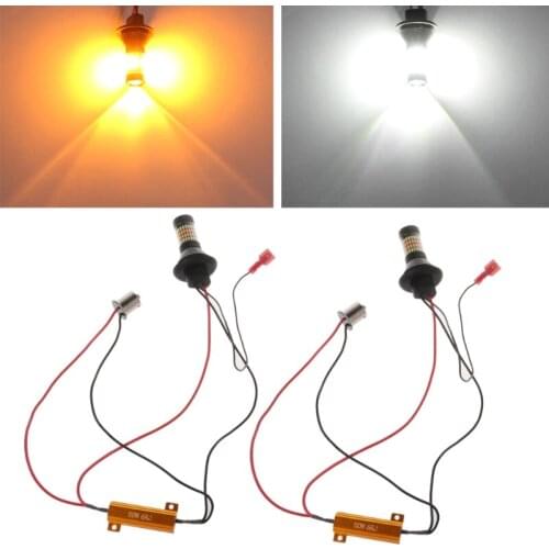 2pcs 1156 BA15S 96-LED 3014 50W Dual-Color Switchback DRL Turn Signal Light Kit