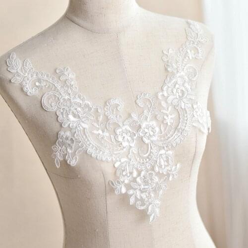 Sell For 2 pcs Lace Wedding Dress Applique DIY Bridal Headdress Ivory Lace Collar Lace Fabric Patch