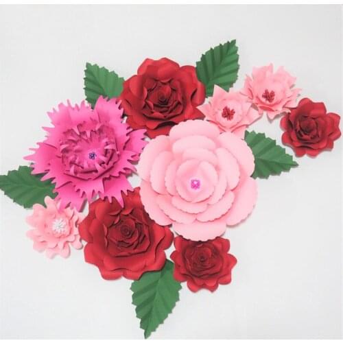 2018 Hot Mix Pink Red Giant Paper Flowers 9PCS + 5 Leaves Artificial Wedding & Event Backdrops Table Deco Baby Nursery Shower