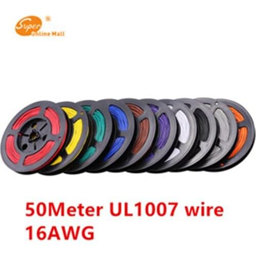 50M/lot 164ft ul1007 16 AWG Cable Copper Wire Electrical Wires Cables DIY Equipment Wire 26/0.25TSTS OD 2.4mm