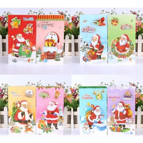8pcs/set Merry Christmas Greeting Card with Envelopes Gold Sequin 3d Pop Up Best Wishes Blank Thank You Gift Cards