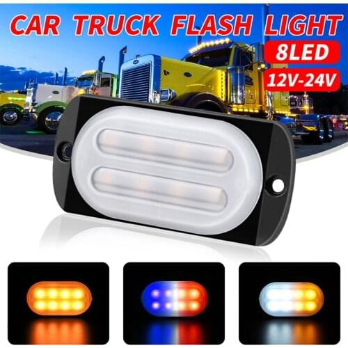 8LED Emergency Flash Warning Light Hazard Warning Side Strobe Light Signal Lamp Car Truck Trailer Energency Stop Lights 12-24V