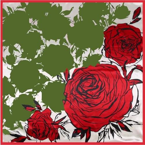 90CM Bandanna Luxury Brand Big Rose Print Ladies Mulberry Silk Scarf Fashion Girl Neck Scarf Sunscreen Tulle Shawl