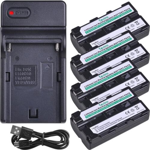 Tectra 2600mAh 4Pcs NP-F550 NP-F570 Battery for Sony CCD-SC55 CCD-TRV81 DCR-TRV210 NPF550 NPF570 NP F550 Battery+USB Charger