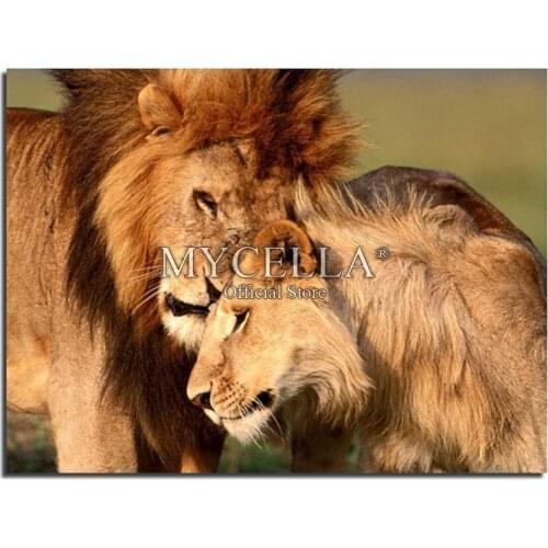 Diamond Embroidery Two Lions 5D DIY Diamond Painting Cross Stitch Wall Sticker Full Round Rhinestone Mosaic Stickers Home Decor