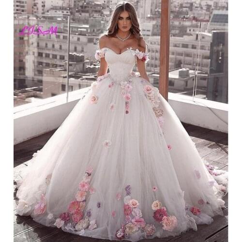 3D Flowers Off the Shoulder White Quinceanera Dresses Ball Gown Sweet 16 Year Princess Dress Elegant Long Tulle Evening Dress