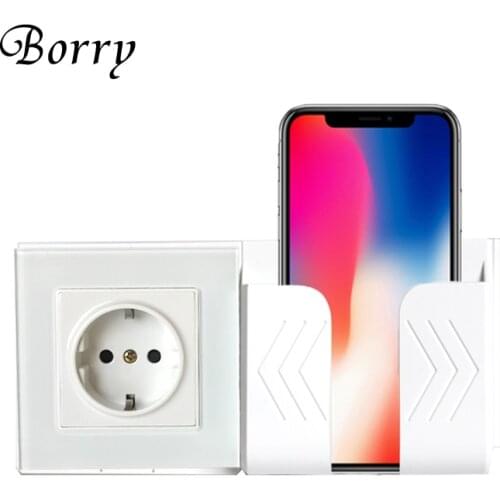 Borry EU Standard Power Connector wall glass panel wall socket grounded AC 110 ~ 250V 16A Wall Power Outlet 86 mm * 86 mm white