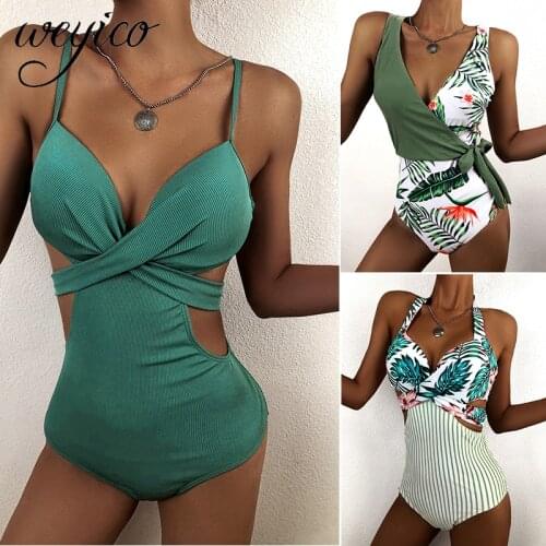 One Piece Women Sexy Swimwear Female Monokini Swimming Suits Print Cut Out Bodysuit Push Up Beachwear Bathing Suit New Swimsuit