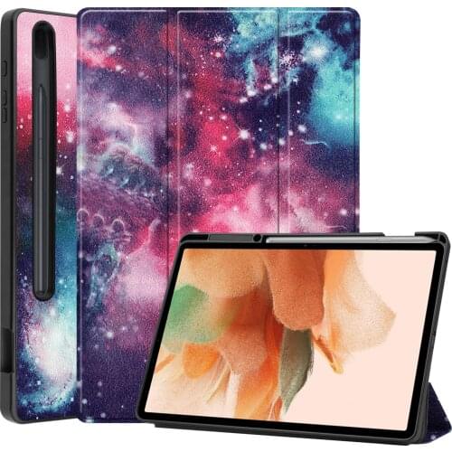 For Samsung Tab S7 lite 12.4 "SM-T730/T735 Tablet PC Cover Smart Sleep Wake-up Cover with Pen Slot Soft Shell Leather Case TPU