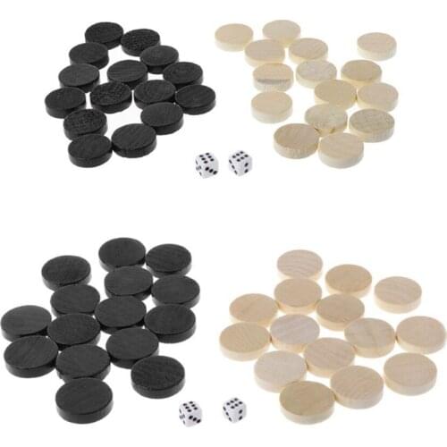30pcs Wooden Draughts Checkers Backgammon Chess Pieces for Kid Board Game 2 Dice Daily Board Games Intelligence Games Entertainm