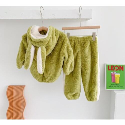 Children Suit Baby Cartoon Warm Outwear+ Lovely Pants 2Pcs Winter Girls Clothing Set Infant Kids Hooded Coat Clothes Rabbit New