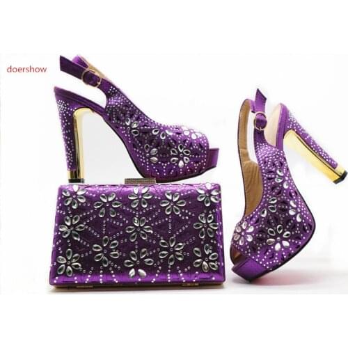 Doershow Nice-looking Italian matching shoe and bag sets for party / wedding Purple African women shoes and bag sets SHX1-15