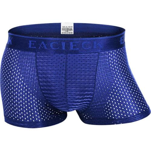 Breathable Ice Silk Solid Men Cool Underpant U Convex Design Underwear Mesh Sexy Boxer Trunks Low Waist Sport Hot
