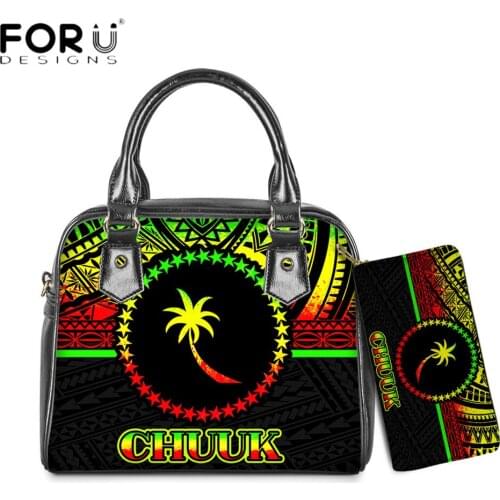FORUDESIGNS Hot Selling Women Totes Bag And Purse 2pcs Chuuk Polynesian Tribal Print Elegant Lady Shoulder Sac Messenger Bolsas