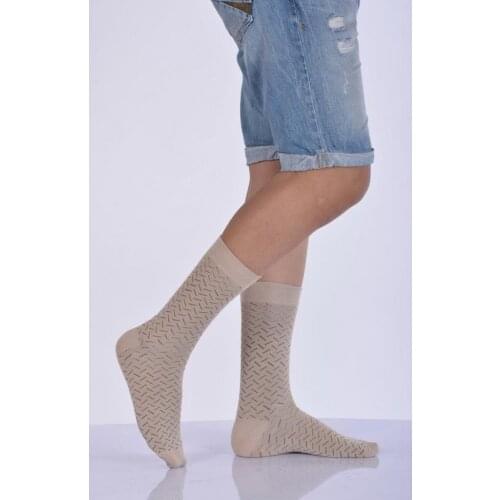 Idilfashion Male Pattern Bamboo Socket Stocking-Beige-E-ART217 (3'LÜ PACKAGE)