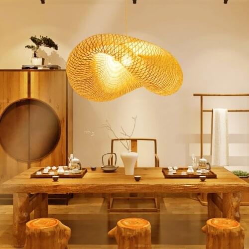 Chinese Handmade bamboo Pendant Lights Wicker Rattan Wave Shade Pendant Lamps Restaurant Aisle Tea Room Bamboo Light