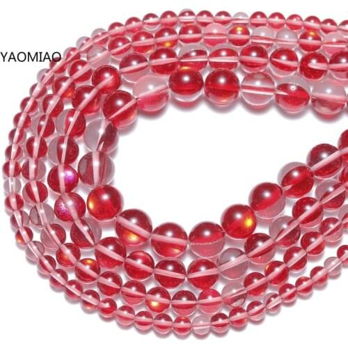 Red Flash Crystal Beads Loose Round Stones and Crystals Beads for Jewelry Making DIY Bracelets 15'' 6/8/10/12mm