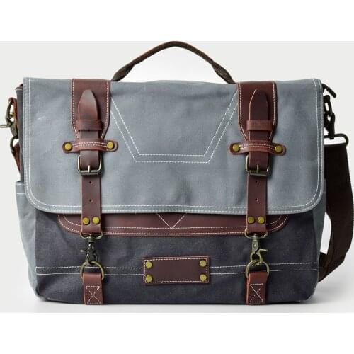 Oil Wax Canvas Handbag with Leather Briefcase, Waterproof American Retro Laptop Bag, Shoulder Messenger Bag