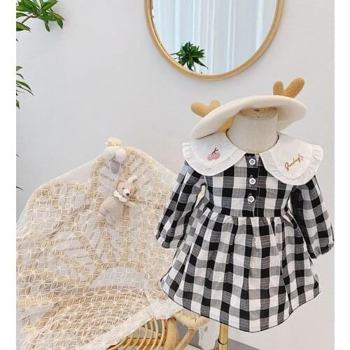 Fashion Spring Autumn Girls Kids Princess Dress Plaided Long Sleeve Children Baby Casual Dresses Vestidos Outfits S12810