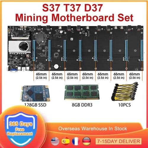 BTC Riserless motherboard miner 8CPU Set Bitcoin Crypto Etherum Mining with 4/8GB DDR3 128GB MSATA SSD 10X8Pin Power Cable