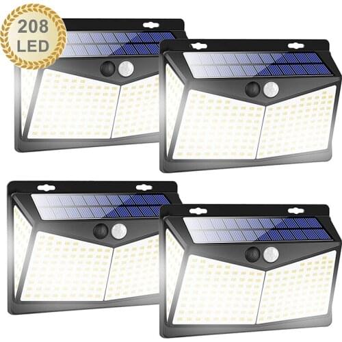3 Modes 208 Bright Led Motion Sensor Light Waterproof Wireless Security Solar Wall Light For Pathway Walkway Front Door Yard