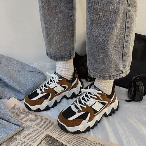 Spring and autumn fashion new womens sports shoes punk style color matching thick-soled suede breathable casual shoes trend