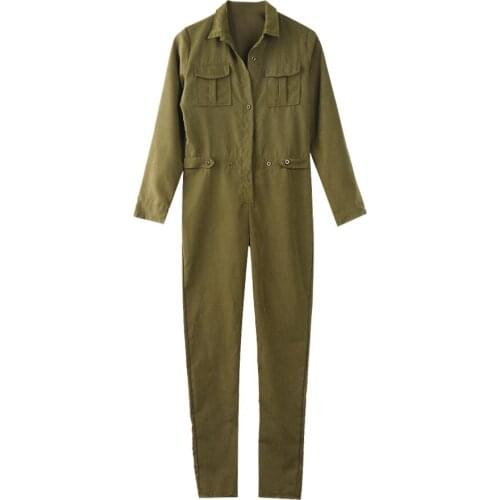 Goocheer New Women Slim Long Sleeve High Waist Solid Button Casulal Outfits Jumpsuit Playsuit Casual Clothes