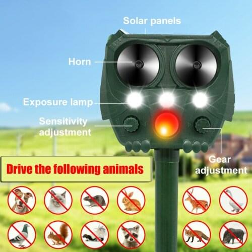 Animal Repeller Solar Power Motion Activated Ultrasonic Scare Animal Repellent Rechargeable Deterrent Bird Cat Dog Repeller