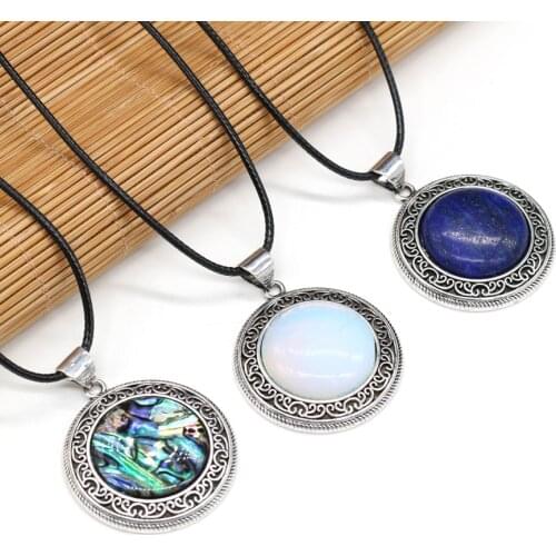 Natural Stone Agates Shell Green Aventurine Rose Quartzs Wax Thread Necklace for Women Jewelry Gift Size 38x43mm Length 55cm